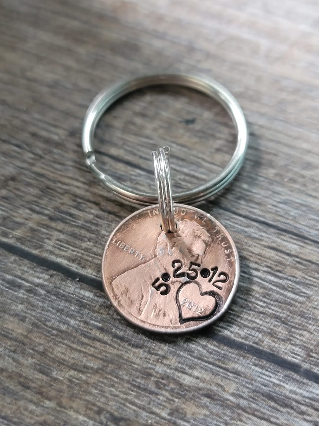 Heart & Date Penny Keyring