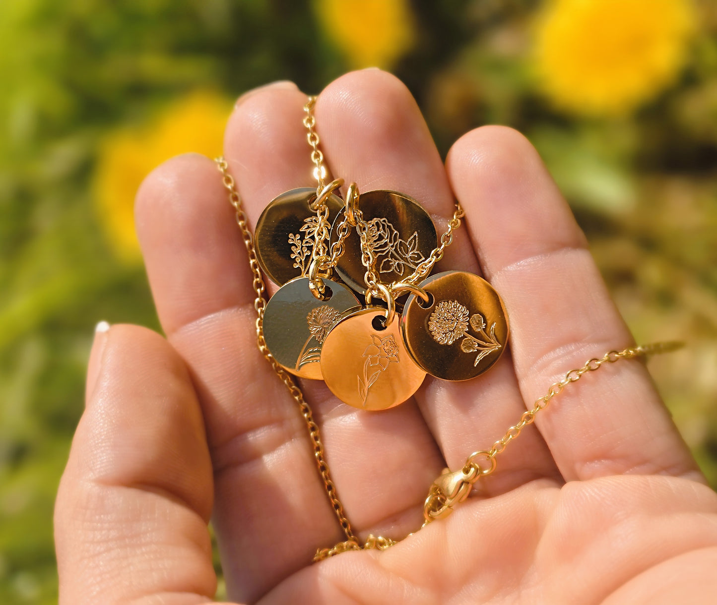 Engraved Birth Flower Necklace
