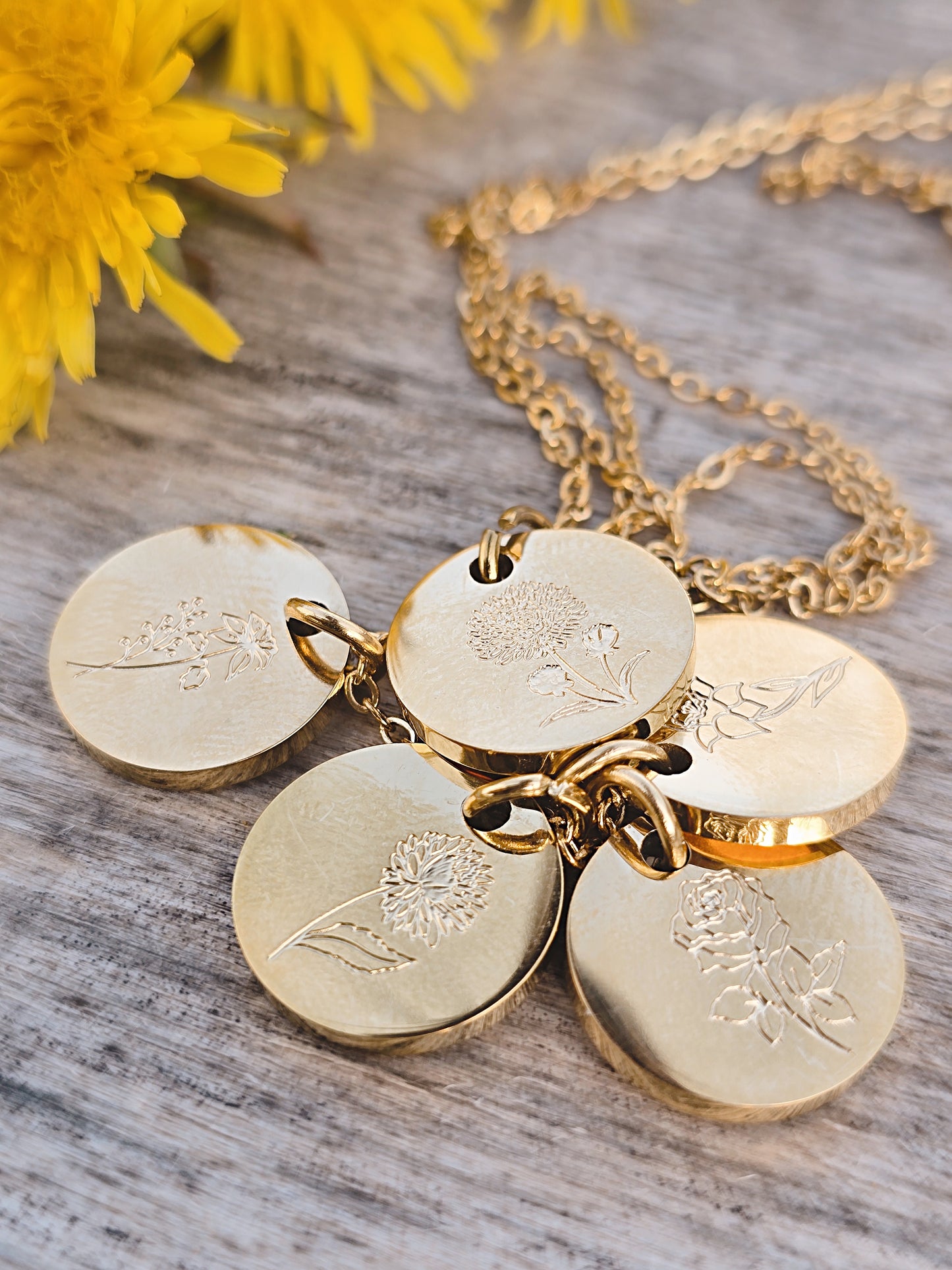 Engraved Birth Flower Necklace