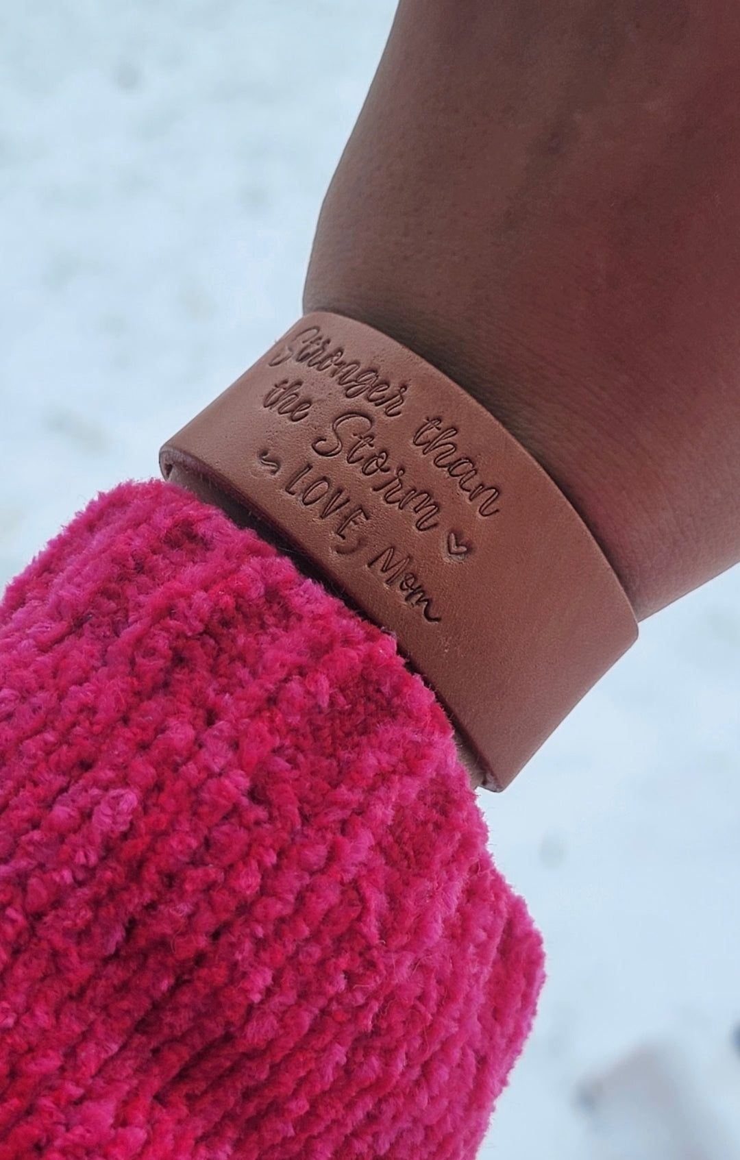 Wide Real Leather Tooled Cuff