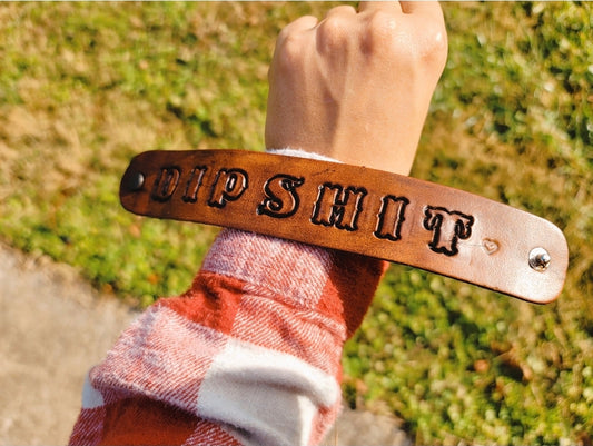 Wide Real Leather Tooled Cuff