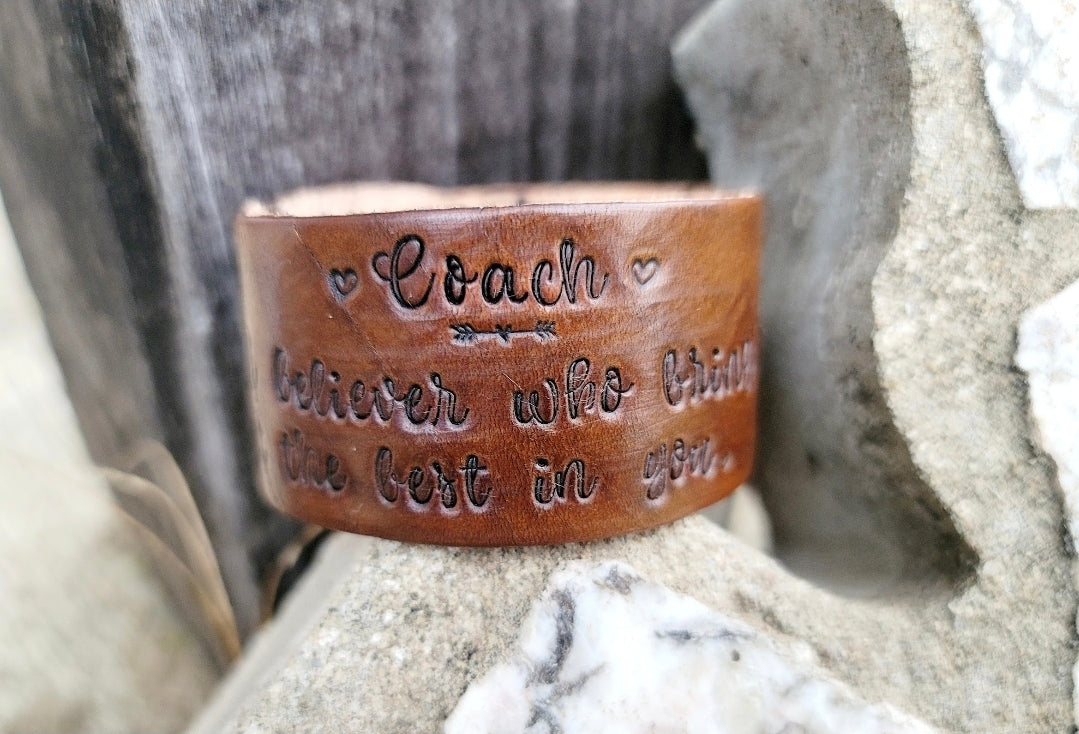 Wide Real Leather Tooled Cuff