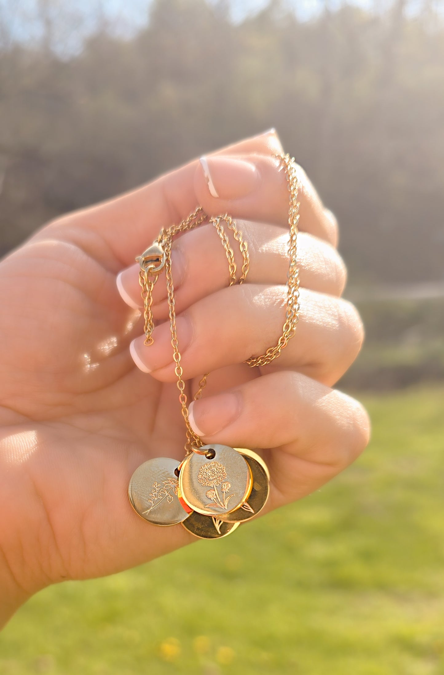 Engraved Birth Flower Necklace