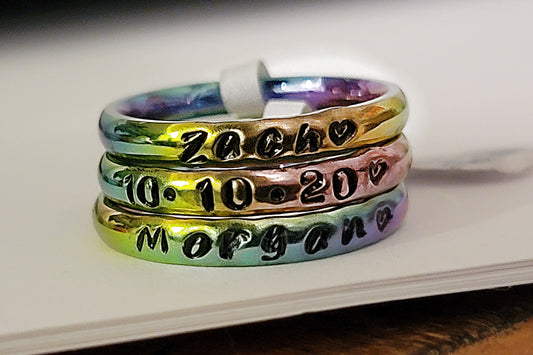 Rainbow Handstamped Stacking Ring